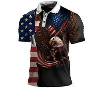 kewing Été Hommes Skeleton Américain T Imprimé en 3D T Shirt Polo Bouton vers Le Bas Chemises Henley Hauts de Golf Muscle Fit T-Shirts