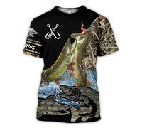 kewing Été T-Shirt Pêche au brochet/Faucheur de Poissons 3D All Over Imprimé Hommes Décontracté Tee-Shirts à Manches Courtes Unisex Tee Tops