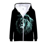 kewing Faune Lion Portrait 3D Imprimé Zip Fermer Capuche Femmes Hommes À Capuche Sweatshirt Survêtement Top avec Poche Mode Streetwear