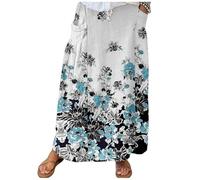 kewing Femme Boho Floral Maxi Jupe Casual Taille Élastique Jupes Longues Vacances Fluide Jupe De Plage avec Poches Latérales