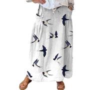 kewing Femme Boho Floral Maxi Jupe Casual Taille Élastique Jupes Longues Vacances Fluide Jupe De Plage avec Poches Latérales