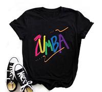 kewing Femmes Danse T-Shirt Graphique Imprimé Manches Courtes Col Rond Manches Roulées Hauts Décontractés pour Samba cha-cha Cours Danse Fitness Training
