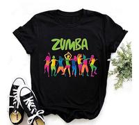 kewing Femmes Danse T-Shirt Graphique Imprimé Manches Courtes Col Rond Manches Roulées Hauts Décontractés pour Samba cha-cha Cours Danse Fitness Training