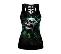 kewing Femmes sans Manches débardeurs Vintage crâne imprimé Fitness Gilet été Gothique Haut Punk Mince Creux Dos t-Shirt