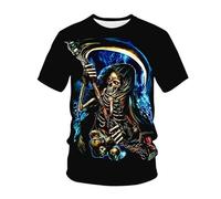 kewing Hommes Squelettes en Métal T-Shirts Impression 3D Nouveauté Guerrier Graphique Manches Courtes Col O Pull Mode Rue Muscle Tops