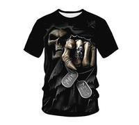 kewing Hommes Squelettes en Métal T-Shirts Impression 3D Nouveauté Guerrier Graphique Manches Courtes Col O Pull Mode Rue Muscle Tops