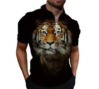 kewing Mode Motif du Tigre Streetwear T-Shirts Polo pour Hommes Polo d'été à Manches Courtes imprimé en 3D avec Fermeture à glissière pour Hommes de Plus Grande Taille