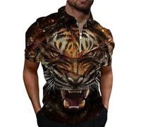 kewing Mode Motif du Tigre Streetwear T-Shirts Polo pour Hommes Polo d'été à Manches Courtes imprimé en 3D avec Fermeture à glissière pour Hommes de Plus Grande Taille
