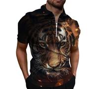 kewing Mode Motif du Tigre Streetwear T-Shirts Polo pour Hommes Polo d'été à Manches Courtes imprimé en 3D avec Fermeture à glissière pour Hommes de Plus Grande Taille
