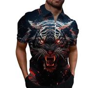 kewing Mode Motif du Tigre Streetwear T-Shirts Polo pour Hommes Polo d'été à Manches Courtes imprimé en 3D avec Fermeture à glissière pour Hommes de Plus Grande Taille