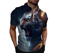 kewing Mode Motif du Tigre Streetwear T-Shirts Polo pour Hommes Polo d'été à Manches Courtes imprimé en 3D avec Fermeture à glissière pour Hommes de Plus Grande Taille
