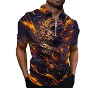 kewing Mode Motif du Tigre Streetwear T-Shirts Polo pour Hommes Polo d'été à Manches Courtes imprimé en 3D avec Fermeture à glissière pour Hommes de Plus Grande Taille