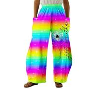 kewing Paix Amour Pantalon Femme Hippie Imprimé 3D Jambe Large Boho Taille Élastique Pantalon Décontracté avec Poches Latérales