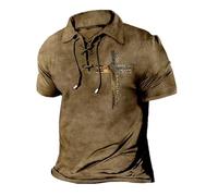kewing Polo à Manches Courtes imprimé en 3D pour Hommes Polo à Lacets Vintage avec Croix et Motif à Revers Polo d'extérieur à Manches Courtes