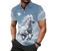 kewing Polo Homme Harajuku Graphique du Cheval Polo d'été à Manches Courtes imprimé en 3D Horse Lover Loose Streetwear