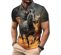 kewing Polo Homme Harajuku Graphique du Cheval Polo d'été à Manches Courtes imprimé en 3D Horse Lover Loose Streetwear