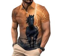 kewing Polo Homme Harajuku Graphique du Cheval Polo d'été à Manches Courtes imprimé en 3D Horse Lover Loose Streetwear