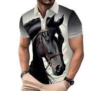 kewing Polo Homme Harajuku Graphique du Cheval Polo d'été à Manches Courtes imprimé en 3D Horse Lover Loose Streetwear