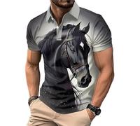 kewing Polo Homme Harajuku Graphique du Cheval Polo d'été à Manches Courtes imprimé en 3D Horse Lover Loose Streetwear