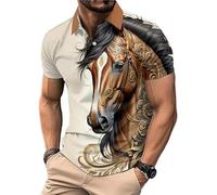 kewing Polo Homme Harajuku Graphique du Cheval Polo d'été à Manches Courtes imprimé en 3D Horse Lover Loose Streetwear