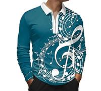 kewing Polo Hommes Chemise de Golf Note de Musique imprimée en 3D Graphique Outdoor Streetwear Polo décontracté à Manches Longues avec Fermeture éclair