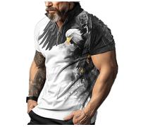 kewing Polo pour Homme imprimé en 3D avec Un Aigle Polo à col Revers Demi-zippé avec Motif d'aigle Animalier Tops décontractés à Manches Courtes pour l'extérieur