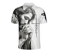 kewing Polo pour Hommes Jésus Croix Lion Graphique Imprimé 3D Revers Streetwear Polo à Boutons à Manches Courtes