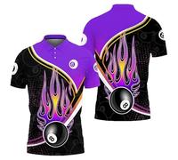 kewing Polos de Billard de Snooker pour Hommes T-Shirt imprimé en 3D n ° 8 Balle Noire Graphique à Manches Courtes Polo de Joueur de Billard Uniforme Vêtements d’entraînement