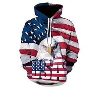 kewing Pull à Capuche Drapeau américain pour Hommes USA Eagle Sweat à Capuche imprimé 3D Sweat-Shirt en détresse avec Poche Kanga