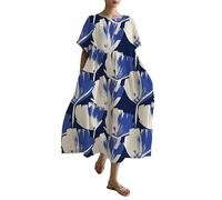 kewing Robe midi décontractée à imprimé Floral de Mode pour Les Femmes Flowy Summer Hawaiian Confortable à Manches Courtes Baggy Boho Dress