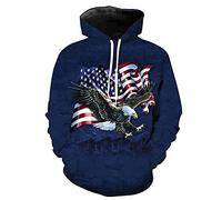 kewing Sweat à Capuche pour Homme 3D Drapeau américain Pull Aigle à tête Blanche imprimé rétro Sweats à Capuche avec Poche