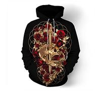 kewing Sweat à Capuche pour Hommes Guns and Roses Pullover Retro Rose Skull Sweat à Capuche avec Poche