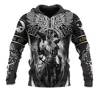 kewing Sweats à Capuche Viking Vintage Casual Viking Ragnar Viking Warrior 3D Sweat-Shirt à Capuche Pull avec Poche