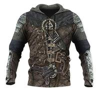 kewing Sweats à Capuche Viking Vintage Casual Viking Ragnar Viking Warrior 3D Sweat-Shirt à Capuche Pull avec Poche