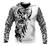 kewing Sweats à Capuche Viking Vintage Casual Viking Ragnar Viking Warrior 3D Sweat-Shirt à Capuche Pull avec Poche