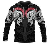 kewing Sweats à Capuche Viking Vintage Casual Viking Ragnar Viking Warrior 3D Sweat-Shirt à Capuche Pull avec Poche