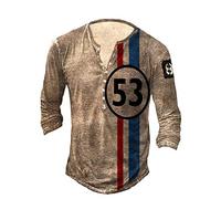 kewing T-Shirt à Manches Longues pour Hommes à col en V et à Boutons crâne imprimé rétro Motard Moto t-Shirt en détresse Hauts à Enfiler