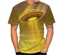 kewing T-Shirt Homme Vintage Soucoupe Volante ovni imprimé en 3D T-Shirt Unisexe décontracté à col Rond et à Motif d'être Extraterrestre Tops à Manches Courtes Sportswear d'été