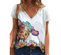 kewing T-Shirt imprimé de Vache pour Femmes imprimé Graphique à Manches Courtes t-Shirt drôle Hauts d'été Adolescentes Filles S-XXXL