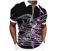 kewing T-Shirt imprimé Notes de Musique pour Hommes Polo à col Revers Demi-zippé à Motif de séries Musicales Tops Vintage à Manches Courtes Streetwear