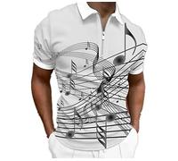 kewing T-Shirt imprimé Notes de Musique pour Hommes Polo à col Revers Demi-zippé à Motif de séries Musicales Tops Vintage à Manches Courtes Streetwear