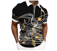 kewing T-Shirt imprimé Notes de Musique pour Hommes Polo à col Revers Demi-zippé à Motif de séries Musicales Tops Vintage à Manches Courtes Streetwear