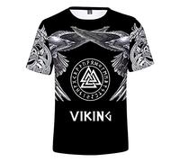 kewing T-Shirt Vikings pour Hommes en 3D imprimé Tatouage mythologie Nordique Pull t-Shirt
