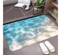 kewing Tapis de Bain en Pierre de diatomite absorbante antidérapante à ondulations d'eau 3 Couches à séchage Rapide Tapis de Douche avec Motif océan Bleu Clair