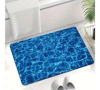 kewing Tapis de Bain en Pierre de diatomite absorbante antidérapante à ondulations d'eau 3 Couches à séchage Rapide Tapis de Douche avec Motif océan Bleu Clair