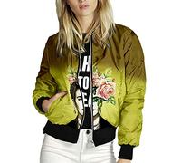 kewing Veste imprimée de Peinture à l'huile pour Femmes - Veste de Baseball légère à Manches Longues et Fermeture à glissière Veste Courte Blouson aviateur Outwear