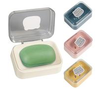 Kewmayer 4 Pcs Plats de Savon avec Couvercle, Portable Porte Savon avec Couvercle, Boite Savon Voyage, pour Les Voyages, La Salle de Bain, Le Camping, L'extérieur(Blanc, Jaune, Rose, Bleu)