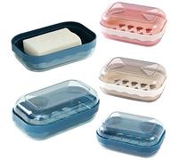 Kewmayer Boite a Savon Plastique, 3 Pcs Boite Savon Voyage Portable Porte Savon avec Couvercle Porte-Savon en Plastique Etanche pour Salle de Bain,Voyage,Camping (Blanc Cassé, Rose, Bleu Foncé)