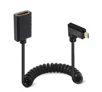 Kework Câble d'extension spiralé HDMI 8K de 1,2 m, angle gauche de 90 degrés, micro HDMI 8K mâle vers HDMI 8K femelle, câble d'extension micro HDMI 2.1 vers HDMI 2.1, cordon à ressort en spirale, 8K @ 60 Hz