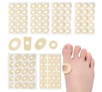 KEWUF 120 Pcs Pansements pour cors, mousse de latex souple Coussinets en mousse pour cors Anneaux pour ampoules Cors Anti-friction réduit les douleurs aux pieds et aux talons des orteils 4 formes